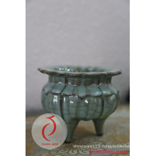 Best Sale Fancy Design Blue Glazed Embossed Ceramic Censer Made in Longquan